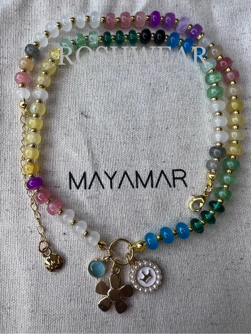 Rainbow Bead Necklace with Gold Flower Charm NWOT - Picture 5 of 9